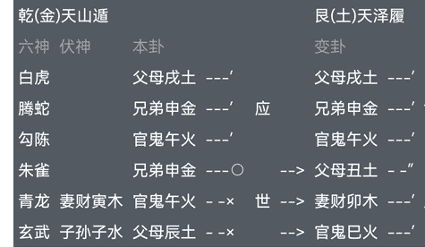 文王卦占升迁得天山遁变天泽履